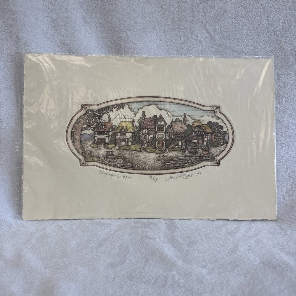 ALICE VILLANUEVA SCOTT‎ Etching "Shopkeeper's Row" #76/250 Signed 1986 Unframed